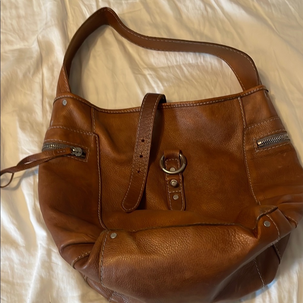 Ruehl No.925 Brown Hobo Bag with Silver Hardware